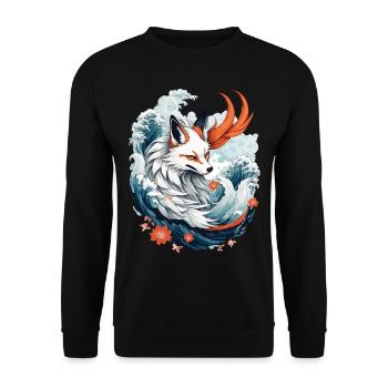 Japanische Kitsune Fuchs Anime Kawaii Fuchsgeist - Unisex Pullover - Schwarz - Vorne - Alina (178cm) & Michal (187cm)