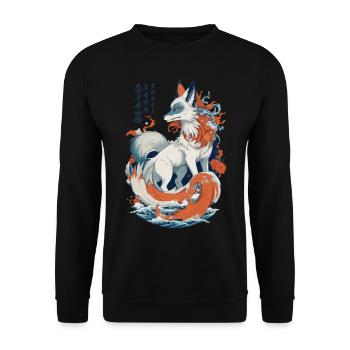 Vintage Ukiyo-E Kunst Japanische Kitsune Fuchs - Unisex Pullover - Schwarz - Vorne - Alina (178cm) & Michal (187cm)
