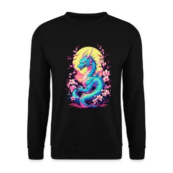 Vintage Vaporwave Style Japanese Dragon - Unisex Sweatshirt - black - Front - Alina (178cm) & Michal (187cm)