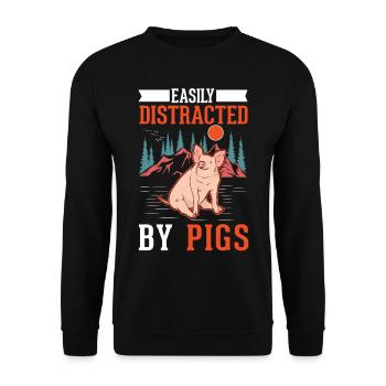 Easily distracted by Pigs Landwirt Schweine - Unisex Pullover - Schwarz - Vorne - Alina (178cm) & Michal (187cm)