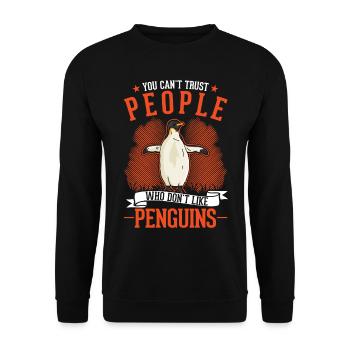 Pingouin cadeau Pingouin Pingouin aux yeux jaunes - Sweat-shirt Unisexe - noir - Devant - Alina (178cm) & Michal (187cm)