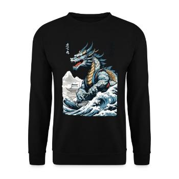 Dragon Anime Japanese Vintage Cherry Blossoms - Unisex Sweatshirt - black - Front - Alina (178cm) & Michal (187cm)