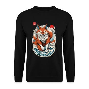 Masque Kitsune Japonais Anime Kawaii Renard Fantôme - Sweat-shirt Unisexe - noir - Devant - Alina (178cm) & Michal (187cm)