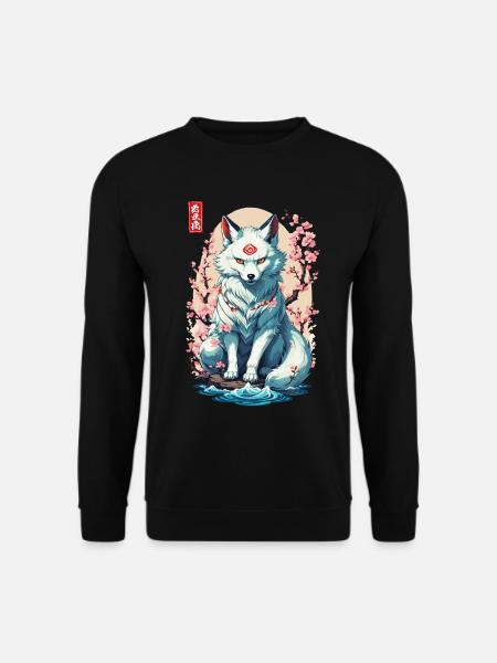 Kitsune Mask and Cherry Blossoms Aesthetic Design - Unisex Sweatshirt - black