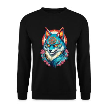 Masque Kitsune Japonais Anime Kawaii Renard Fantôme - Sweat-shirt Unisexe - noir - Devant - Alina (178cm) & Michal (187cm)