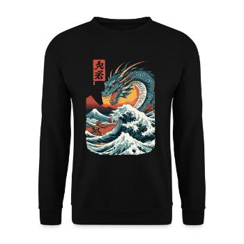 Vintage Ukiyo-E Kunst Drachen Anime Japan - Unisex Pullover - Schwarz - Vorne - Alina (178cm) & Michal (187cm)