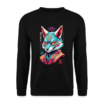 Japanese Kitsune Mask Kawaii Fox Spirit - Unisex Sweatshirt - black - Front - Alina (178cm) & Michal (187cm)