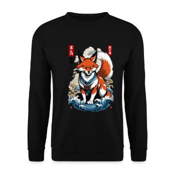 Ukiyo-E Kunst Stil Japanische Kitsune Fuchs - Unisex Pullover - Schwarz - Vorne - Alina (178cm) & Michal (187cm)