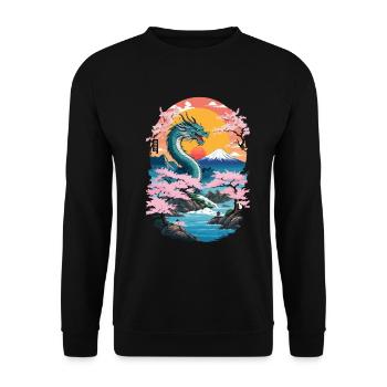 Cherry Blossoms Ukiyo-E Art Dragon Anime - Unisex Sweatshirt - black - Front - Alina (178cm) & Michal (187cm)