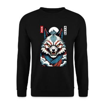 Masque Kitsune japonais vintage de style Ukiyo-E - Sweat-shirt Unisexe - noir - Devant - Alina (178cm) & Michal (187cm)
