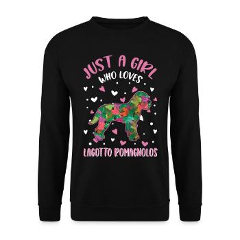 Lagotto Romagnolo Mädchen Wasserhund - Unisex Pullover - Schwarz - Vorne - Alina (178cm) & Michal (187cm)