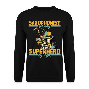Conception de super-héros de saxophone amusant pour la musique jazz - Sweat-shirt Unisexe - noir - Devant - Alina (178cm) & Michal (187cm)