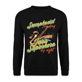 Lustiges Saxophon Design Jazz Musik Liebhaber - Unisex Pullover - Schwarz - Vorne - Alina (178cm) & Michal (187cm)
