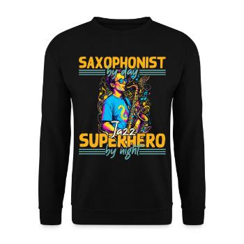 Lustiges Saxophon Design Jazz Musik Liebhaber - Unisex Pullover - Schwarz - Vorne - Alina (178cm) & Michal (187cm)