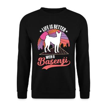 La vie est meilleure avec un Basenji - Sweat-shirt Unisexe - noir - Devant - Alina (178cm) & Michal (187cm)