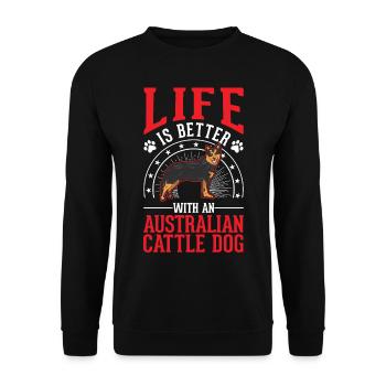 Das Leben ist besser mit Australien Cattle Dogs - Unisex Pullover - Schwarz - Vorne - Alina (178cm) & Michal (187cm)