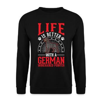Life is better with a German wirehaired dog - Unisex Sweatshirt - black - Front - Alina (178cm) & Michal (187cm)