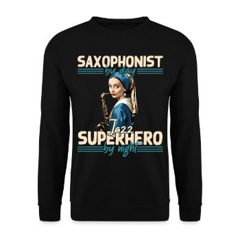 Lustiges Saxophon Design Jazz Musik Liebhaber - Unisex Pullover - Schwarz - Vorne - Alina (178cm) & Michal (187cm)