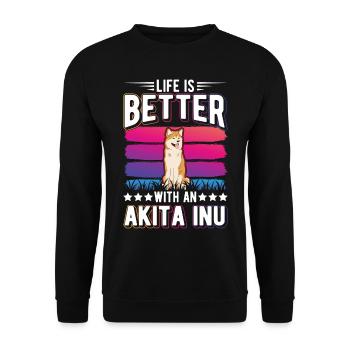 Das Leben ist besser mit einem Akita Inu - Unisex Pullover - Schwarz - Vorne - Alina (178cm) & Michal (187cm)