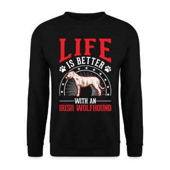 Irischer Wolfshund Irish Wolfhound - Unisex Pullover - Schwarz - Vorne - Alina (178cm) & Michal (187cm)