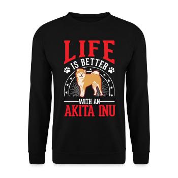 Das Leben ist besser mit einem Akita Inu - Unisex Pullover - Schwarz - Vorne - Alina (178cm) & Michal (187cm)