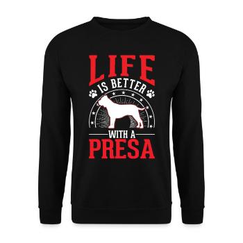 La vie est meilleure avec un Presa Canario - Sweat-shirt Unisexe - noir - Devant - Alina (178cm) & Michal (187cm)