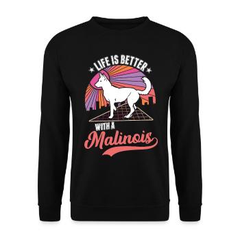 Life is better with a Malinois - Unisex Sweatshirt - black - Front - Alina (178cm) & Michal (187cm)