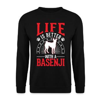 La vie est meilleure avec un Basenji - Sweat-shirt Unisexe - noir - Devant - Alina (178cm) & Michal (187cm)