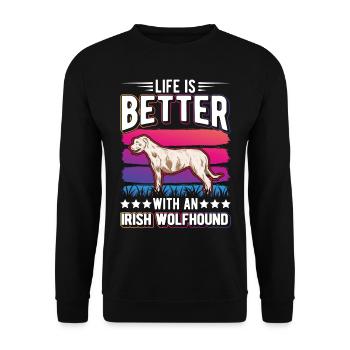 Irischer Wolfshund Irish Wolfhound - Unisex Pullover - Schwarz - Vorne - Alina (178cm) & Michal (187cm)
