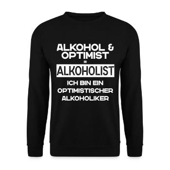 Optimistisch mit Alkohol lustige Mallorca Party - Unisex Pullover - Schwarz - Vorne - Alina (178cm) & Michal (187cm)