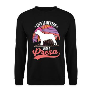 La vie est meilleure avec un Presa Canario - Sweat-shirt Unisexe - noir - Devant - Alina (178cm) & Michal (187cm)
