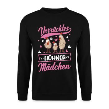 Crazy Chickens Girl Chicken Farmer Chicken - Unisex Sweatshirt - black - Front - Alina (178cm) & Michal (187cm)