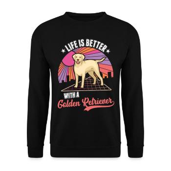 Das Leben ist besser mit einem Golden Retriever - Unisex Pullover - Schwarz - Vorne - Alina (178cm) & Michal (187cm)