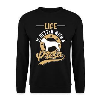 La vie est meilleure avec un Presa Canario - Sweat-shirt Unisexe - noir - Devant - Alina (178cm) & Michal (187cm)
