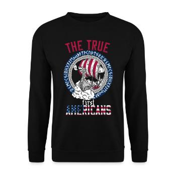 Amerikanischer Wikinger Nordische Wurzeln Boot - Unisex Pullover - Schwarz - Vorne - Alina (178cm) & Michal (187cm)