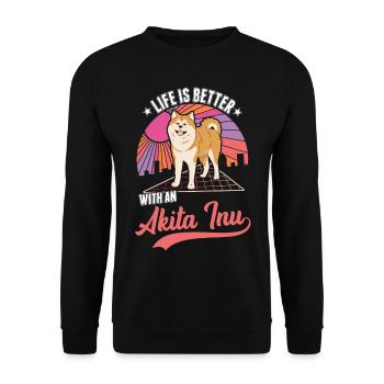 Das Leben ist besser mit einem Akita Inu - Unisex Pullover - Schwarz - Vorne - Alina (178cm) & Michal (187cm)