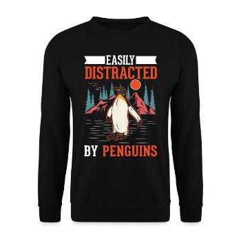 Easily distracted by Penguins Pinguin - Unisex Pullover - Schwarz - Vorne - Alina (178cm) & Michal (187cm)