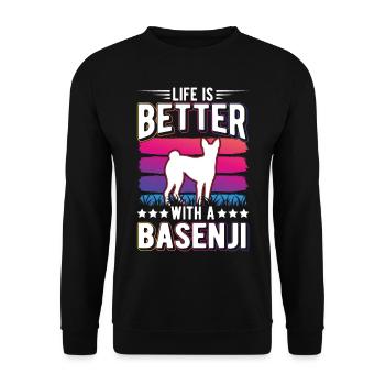La vie est meilleure avec un Basenji - Sweat-shirt Unisexe - noir - Devant - Alina (178cm) & Michal (187cm)