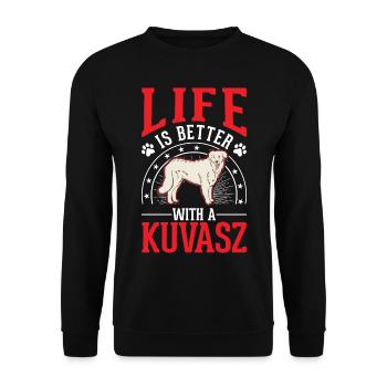 Se régaler est meilleur avec Kuvasz - Sweat-shirt Unisexe - noir - Devant - Alina (178cm) & Michal (187cm)