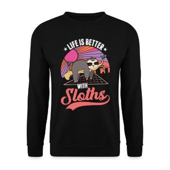 La vie est meilleure avec les paresseux - Sweat-shirt Unisexe - noir - Devant - Alina (178cm) & Michal (187cm)