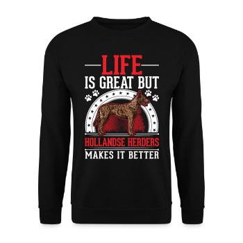 Hollandse Herder Dutch Shepherd Dog - Unisex Sweatshirt - black - Front - Alina (178cm) & Michal (187cm)