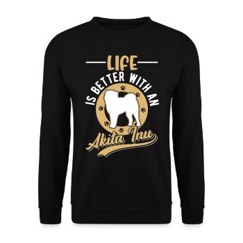 Das Leben ist besser mit einem Akita Inu - Unisex Pullover - Schwarz - Vorne - Alina (178cm) & Michal (187cm)