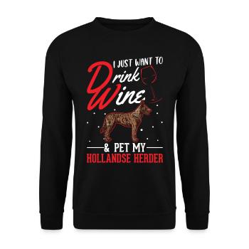 Hollandse Herder und Wein - Unisex Pullover - Schwarz - Vorne - Alina (178cm) & Michal (187cm)
