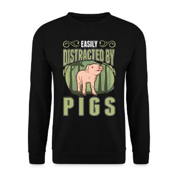 Easily distracted by Pigs Landwirt Schweine - Unisex Pullover - Schwarz - Vorne - Alina (178cm) & Michal (187cm)