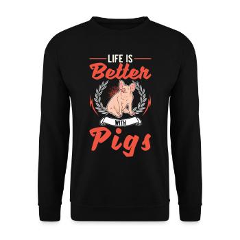 Life is better with Pigs Schweine - Unisex Sweatshirt - black - Front - Alina (178cm) & Michal (187cm)