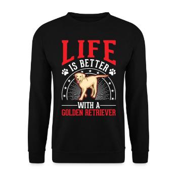 Das Leben ist besser mit einem Golden Retriever - Unisex Pullover - Schwarz - Vorne - Alina (178cm) & Michal (187cm)
