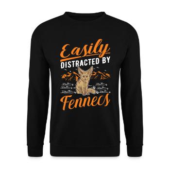 Easily distracted by Fennecs Fennek Wüstenfuchs - Unisex Pullover - Schwarz - Vorne - Alina (178cm) & Michal (187cm)