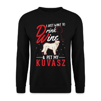 Kuvasz und Wein - Unisex Pullover - Schwarz - Vorne - Alina (178cm) & Michal (187cm)