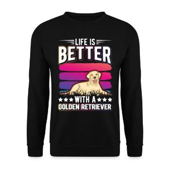 Das Leben ist besser mit einem Golden Retriever - Unisex Pullover - Schwarz - Vorne - Alina (178cm) & Michal (187cm)