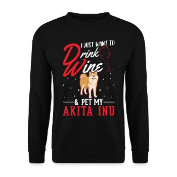 Akita Inu und Wein - Unisex Pullover - Schwarz - Vorne - Alina (178cm) & Michal (187cm)